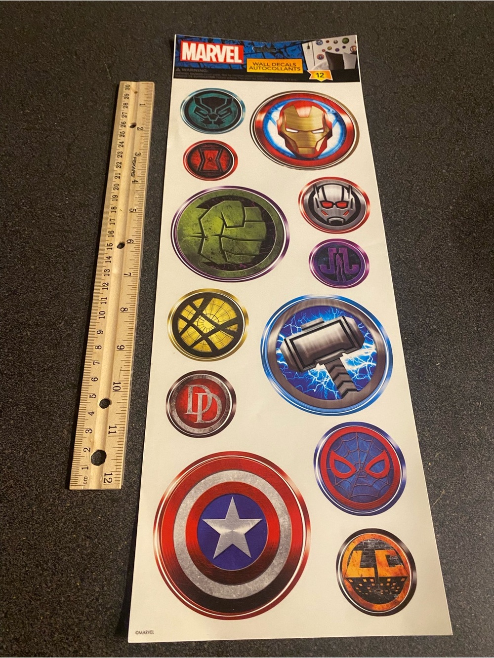 Marvel Sticker Decal Sheet - Red, Blue, Green, Purple, Gold, Silver